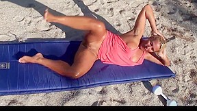 Blonde milf working out naked on the beach 2 – FreePron.Org