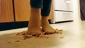 Cheeseburger and fries crushed under nylon feet, walkover style – FreePron.Org