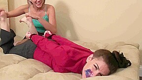 Horny Blonde licks the feet of a pretty tied brunette – FreePron.Org