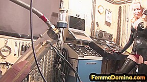 Latex BDSM femdom drains sissy cock with milking machine – FreePron.Org